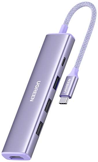 Концентратор UGREEN CM478 35582_ USB-C To HDMI 4K@32Hz+3*USB 3.0 A+PD Power Converter, creamy purple 9698880245