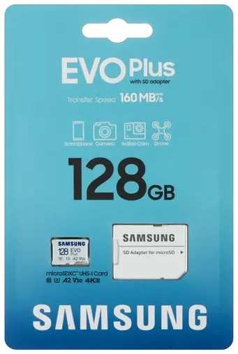 Карта памяти MicroSDXC 128GB Samsung MB-MC128SA/APC EVO Plus Class 10, A2, V30, UHS-I, W 90 МБ/с, R 160 МБ/с 9698881450