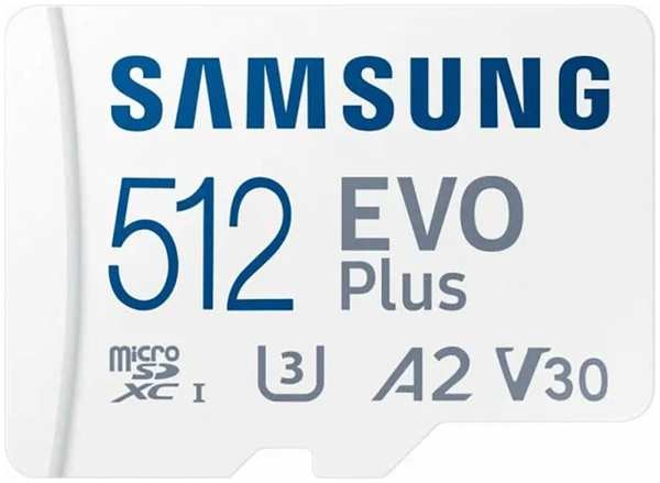 Карта памяти MicroSDXC 512GB Samsung MB-MC512SA/KR EVO Plus Class 10, A2, V30, UHS-I (U3), W 90 МБ/с, R 160 МБ/с 9698881459