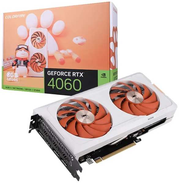 Видеокарта PCI-E Colorful GeForce RTX 4060 COLORFIRE (RTX 4060 MEOW-ORG 8GB-V) 8GB GDDR6 128bit 5nm 1830/17000MHz 3*DP HDMI RTL 9698881546