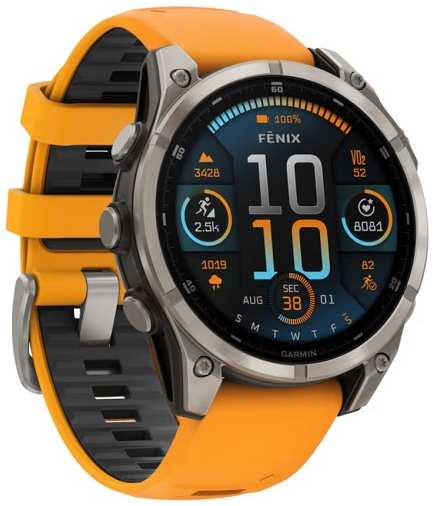 Часы Garmin Fenix 8 AMOLED Sapphire 010-02904-11 47мм, оранжевый ремешок, титановый серый 9698881794