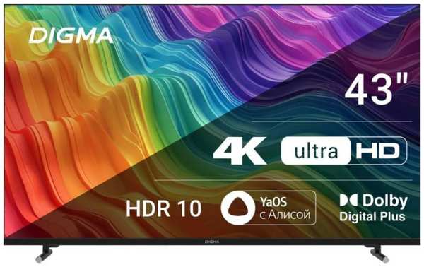 Телевизор LED Digma DM-LED43UBB33 43″ Яндекс.ТВ Frameless Metal черный 4K Ultra HD 60Hz DVB-T DVB-T2 DVB-C DVB-S DVB-S2 USB WiFi Smart TV 9698882304