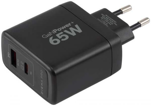 Зарядное устройство сетевое Digma Pro DPW6A 65W 3.25A+3A (PD+QC) USB-C/USB-A универсальное черный 9698882323