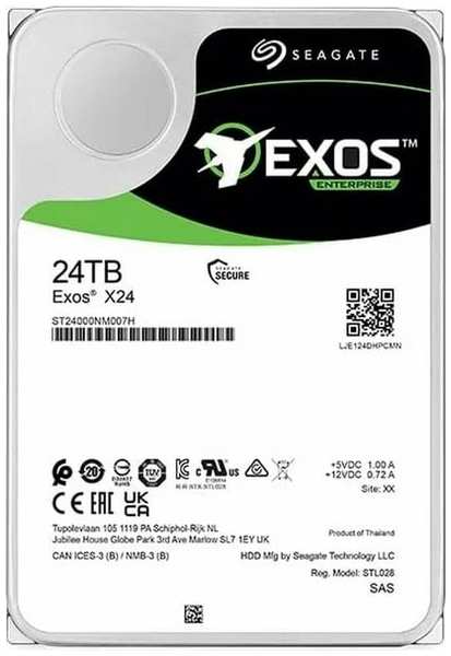 Жесткий диск 24TB SAS 12Gb/s Seagate ST24000NM007H 3.5″ Exos X24 7200 rpm, 512 MB