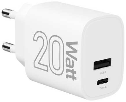 Зарядное устройство сетевое Lyambda LJC-20L-1C1A 20 Вт, 1xUSB-C, 1xUSB-A, белый 9698883613