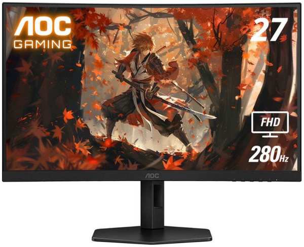 Монитор AOC C27G4ZXU 1920x1080 WLED, 16:9, VA, 300cd, 4000:1, 80M:1, 1ms, 178/178, 2*HDMI, DP, 4*USB, audio, 280Hz, Speakers, curved 1500R, tilt, HAS