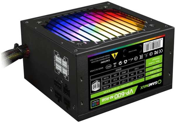 Блок питания ATX GameMax VP-600-RGB 600W, APFC, 80+, 120mm fan, Ultra quiet