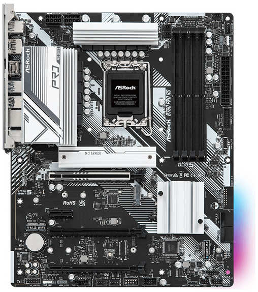 Материнская плата ATX ASRock B760 PRO RS (LGA1700, B760, 4*DDR5(7200), 4*SATA 6G RAID, 3*M.2, 3*PCIe, 2.5Glan, HDMI, DP, 6*USB 3.2, 4*USB 2.0, Type-C) 9698888512