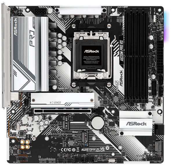 Материнская плата mATX ASRock A620M PRO RS (AM5, AMD A620, 4*DDR5(7200), 4*SATA 6G RAID, 3*M.2, PCIe, Glan, HDMI, DP, 3*USB 3.2, 4*USB 2.0, Type-C)