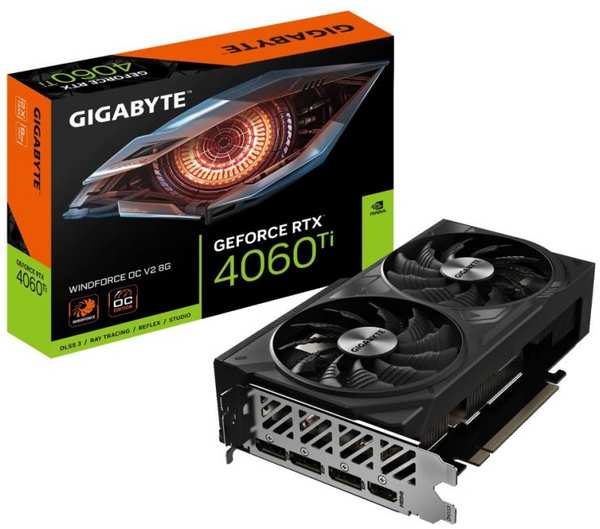 Видеокарта PCI-E GIGABYTE GeForce RTX 4060Ti WINDFORCE OC V2 (GV-N406TWF2OCV2-8GD) 8GB GDDR6 128bit 5nm 2310/18000MHz HDMI/3*DP 9698888743