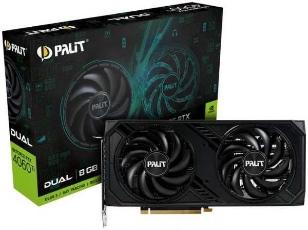 Видеокарта PCI-E Palit GeForce RTX 4060 Ti DUAL (NE6406T019P1-1048D) 8GB GDDR6 128bit 5nm 2310/18000MHz HDMI/3*DP