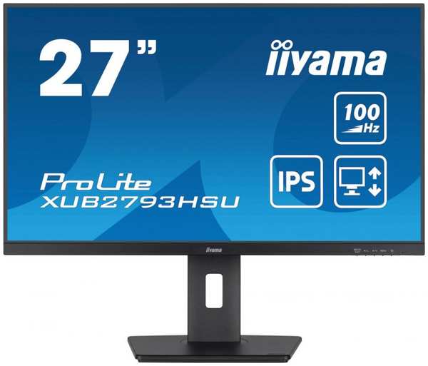 Монитор 27″ Iiyama XUB2793HSU-B6 LCD, 1920x1080, 1 мс 300 кд/м2, IPS, 110Hz, HDMI, DisplayPort, USB, M/M, HAS, Pivot