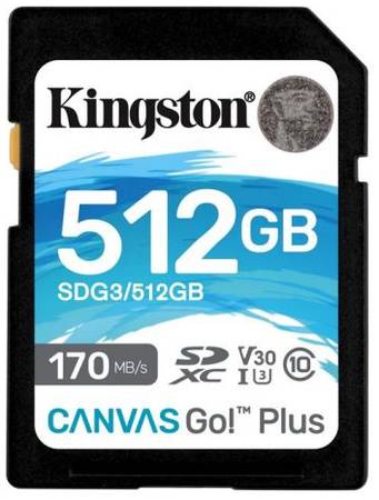 Карта памяти SDXC 512GB Kingston SDG3/512GB UHS-I Class U3 V30, чтение: 170Мб/с, запись: 90Мб/с