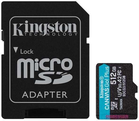 Карта памяти 512GB Kingston SDCG3/512GB microSDXC, UHS-II Class U3 V30 A2, чтение: 170Мб/с, запись: 90Мб/с, с адаптером 969909598