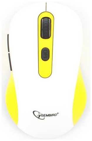 Мышь Wireless Gembird MUSW-221 белый/жёлтый, 5кн.+колесо-кнопка, 800/1200/1600DPI, 2.4ГГц 969921344