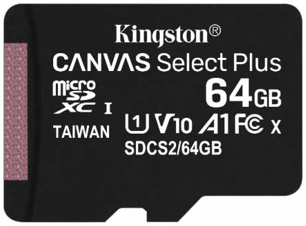 Карта памяти MicroSDXC 64GB Kingston SDCS2/64GBSP Canvas Select Plus 100R A1 C10 Single Pack w/o ADP