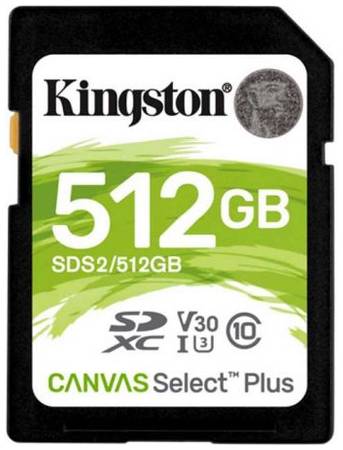 Карта памяти 512GB Kingston SDS2/512GB SDXC Canvas Select Plus 100R C10 UHS-I U3 V30