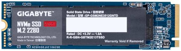 Накопитель SSD M.2 2280 GIGABYTE GP-GSM2NE3512GNTD 512GB PCI-E 3.0 x4, NVMe 1.3 1700/1550MB/s IOPS 270K/340K MTBF 1.5M