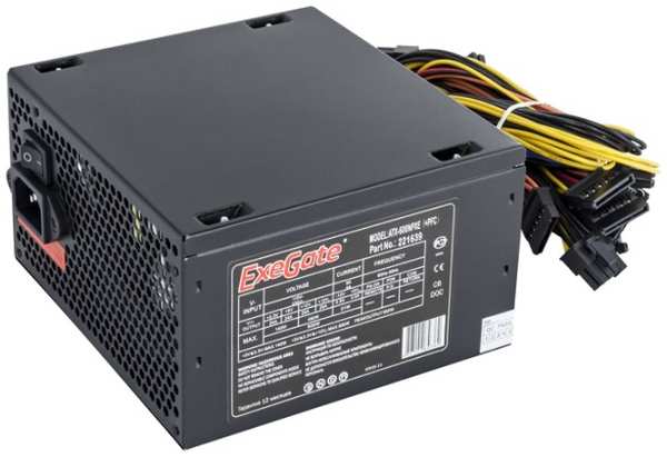 Блок питания ATX Exegate 600NPXE EX221639RUS-S 600W (+PFC), SC, 12cm, 24p+(4+4)p,6/8p PCI-E,4SATA, 3IDE, FDD + кабель 220V с защитой от выдерги