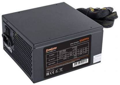 Блок питания ATX Exegate 650PPX EX259612RUS 650W RTL, APFC, 14cm, 24p+(4+4)p, PCI-E, 5SATA, 4