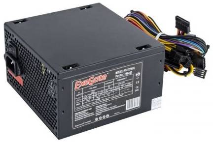 Блок питания ATX Exegate XP600 EX219465RUS-PC 600W, PC, 12cm fan, 24p+4p, 6/8p PCI-E, 3*SATA, 2*IDE, FDD + кабель 220V в комплекте
