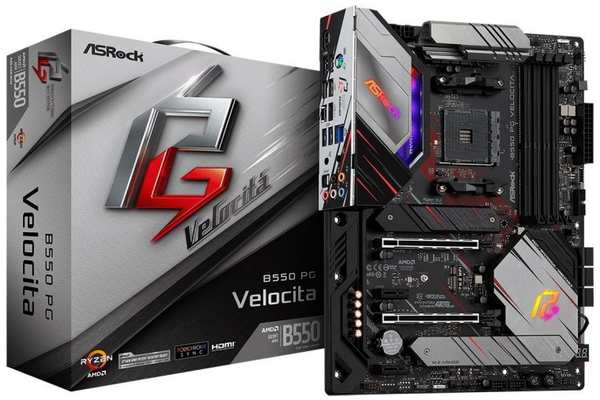 Материнская плата ATX ASRock B550 PG VELOCITA (AM4, AMD B550, 4*DDR4(4733+), 6*SATA 6G RAID, 2*M.2, 4*PCIE, 7.1CH, 2.5Glan, 5*USB 3.2/2*USB Type-C, HD