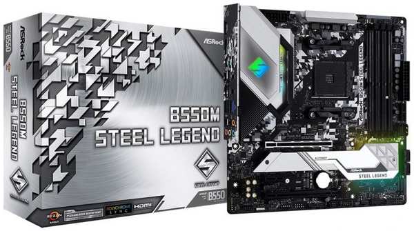 Материнская плата mATX ASRock B550M STEEL LEGEND (AM4, AMD B550, 4*DDR4(4733+), 6*SATA 6G RAID, 2*M.2, 3*PCIE, 7.1CH, 2.5Glan, 9*USB 3.2/USB Type-C, H