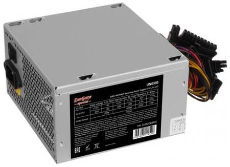 Блок питания ATX Exegate UNS550 ES282068RUS-S 550W, SC, 12cm fan, 24p+4p, 6/8p PCI-E, 3*SATA, 2*IDE, FDD 969933912