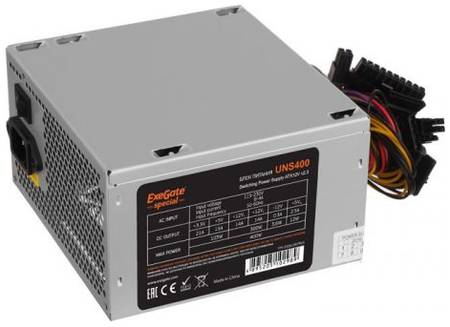 Блок питания ATX Exegate UNS400 ES261567RUS-PC 400W, PC, 12cm fan, 24p+4p, 3*SATA, 2*IDE, FDD + кабе