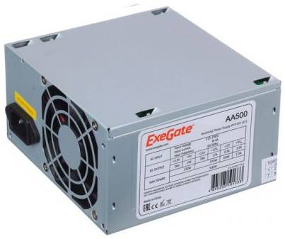 Блок питания ATX Exegate AA500 EX256711RUS-S 500W, SC, 8cm fan, 24p+4p, 2*SATA, 1*IDE + кабель 220V с защитой от выдергивания 969933945