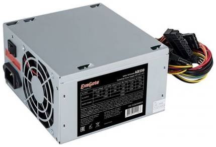 Блок питания ATX Exegate AB550 EX282066RUS-S 550W, SC, 8cm fan, 24p+4p, 3*SATA, 2*IDE, FDD