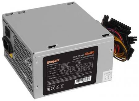 Блок питания ATX Exegate UN450 EX244554RUS 450W, 12cm fan, 24p+4p, 6/8p PCI-E, 3*SATA, 2*IDE, FDD 969933994
