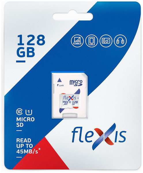 Карта памяти 128GB Flexis FMSD128GU1A Cl10 U1, c адаптером