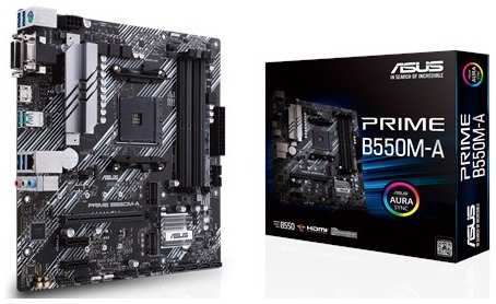 Материнская плата mATX ASUS PRIME B550M-A (AM4, AMD B550, 4*DDR4(4400), 4*SATA 6G RAID, 2*M.2, 3*PCIE, 7.1CH, Glan, 8*USB 3.2, DVI-D, D-Sub, HDMI)