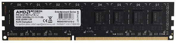 Модуль памяти DDR3 4GB AMD R534G1601U1S-U 1600MHz, PC3-12800, CL11, 1.5V, Non-ECC, Retail 969941692