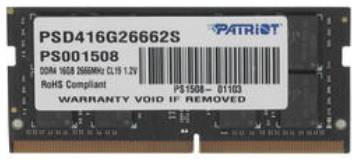 Модуль памяти SODIMM DDR4 16GB Patriot Memory PSD416G26662S Signature Line PC4-21300 2666MHz CL19 1