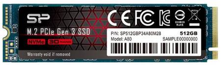 Накопитель SSD M.2 2280 Silicon Power SP512GBP34A80M28 P34A80 512GB PCI-E x4 NVMe 3200/3000MB/s 3D TLC NAND MTBF 2M 969945644