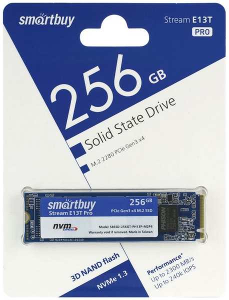 Накопитель SSD M.2 SmartBuy SBSSD-256GT-PH13P-M2P4 256GB, Stream E13T Pro, PCI-E x4, up to 2300/1150MBs, NVMe, 3D TLC, PS5013T, 22х80мм 969951932