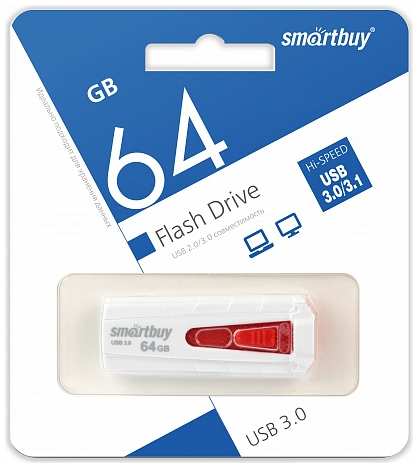 Накопитель USB 3.0 64GB SmartBuy SB64GBIR-W3 Iron белый/красный 969952356
