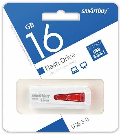 Накопитель USB 3.0 16GB SmartBuy SB16GBIR-W3 Iron белый/красный 969952395