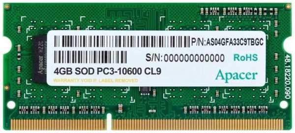 Модуль памяти SODIMM DDR3 4GB Apacer DS.04G2J.K9M 1333MHz Non-ECC 1Rx8 CL9 1,5V 969952604