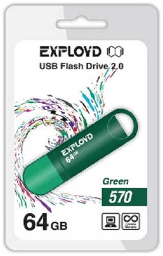Накопитель USB 2.0 64GB Exployd 570 зелёный 969953143