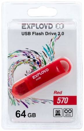 Накопитель USB 2.0 64GB Exployd 570 красный 969953145