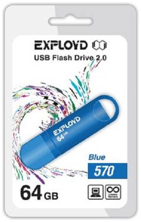 Накопитель USB 2.0 64GB Exployd 570 синий 969953186
