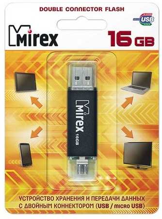 Накопитель USB 2.0 16GB Mirex Smart 13600-DCFBLS16 USB 16GB Mirex SMART (USB/microUSB) с двойным разъёмом черный (ecopack) 969953211
