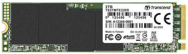 Накопитель SSD M.2 2280 Transcend TS2TMTE220S MTE220S 2TB NVMe PCIe Gen3 x4 3D TLC 3500/2700MB/s IOPS 340K/310K MTBF 2M