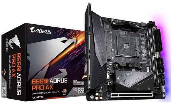 Материнская плата mini-ITX GIGABYTE B550I AORUS PRO AX (AM4, AMD B550, 2*DDR4(5300), 4*SATA 6G RAID, 2*M.2, PCIE, 7.1CH, 2.5Glan, WiFi, BT, 7*USB 3.2 969959096