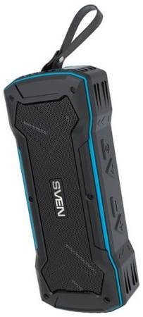 Портативная акустика 2.0 Sven PS-220 SV-016470 черная-синяя, 2x5Вт (RMS), FM-тюнер, USB, microSD, Bluetooth, Wateproof (IPx5), встроенный аккумулятор