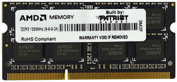 Модуль памяти SODIMM DDR3 4GB AMD R334G1339S1S-UO PC3-10600, 1333MHz, CL9, 1.5V, Non-ECC, Bulk 969963441