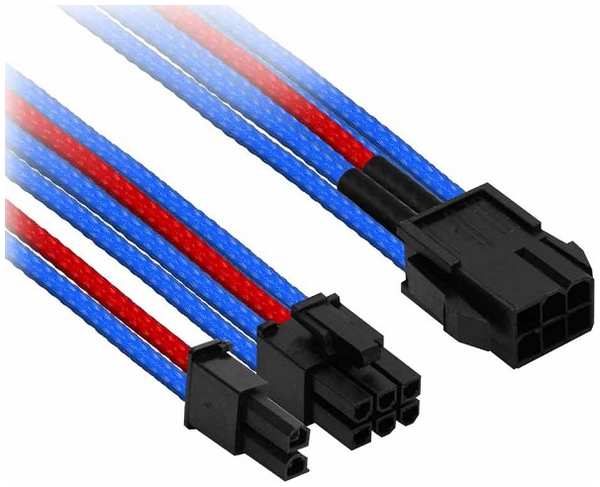 Переходник Nanoxia NXP683EBR 6-pin PCI-E в 8-pin (6+2), 30см, индивидуальная оплетка, синий/красный 969975209
